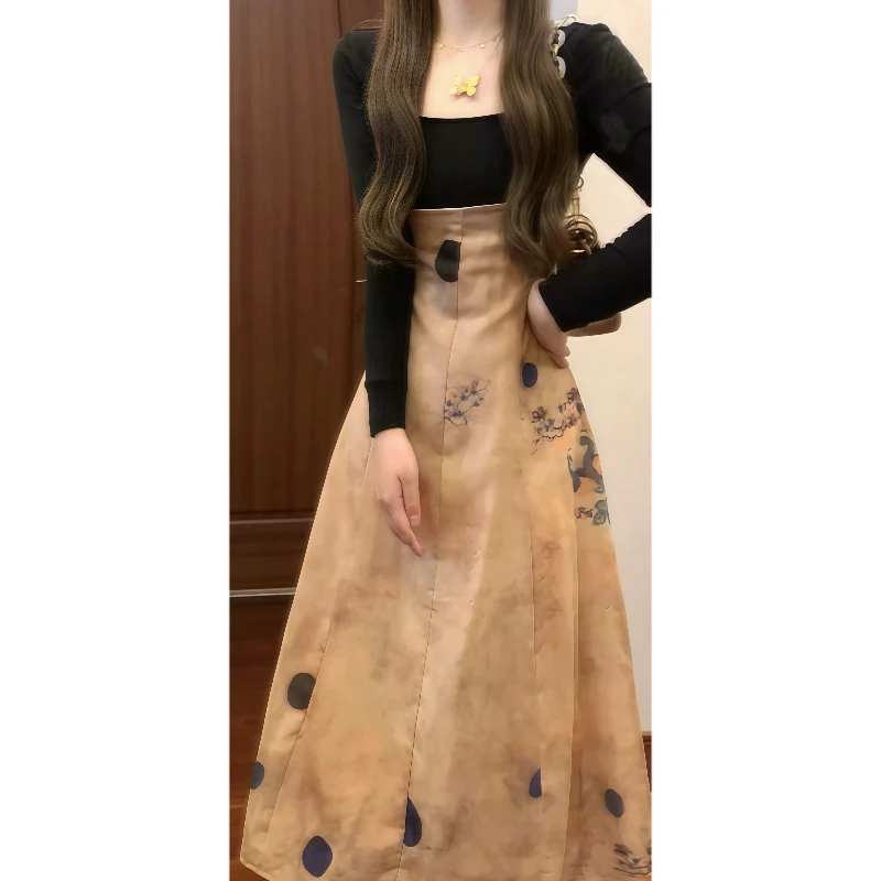 秋冬季新中式汉元素针织拼接方领连衣裙宫廷复古气质长裙89192