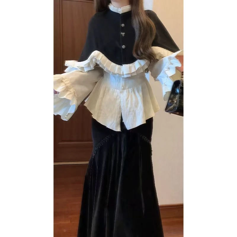 【少女圆舞曲】毛呢斗篷外套&荷叶边方领喇叭袖衬衫&鱼尾半裙89122