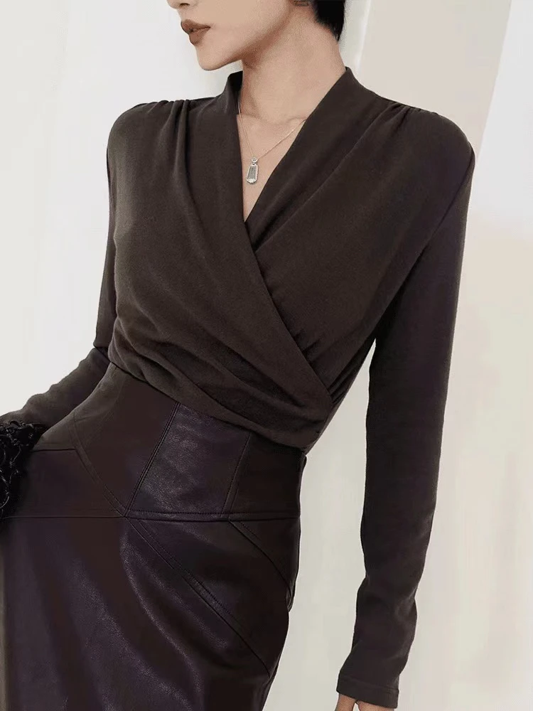 51/深V时尚气质长袖衫/瑞姿轻奢百货