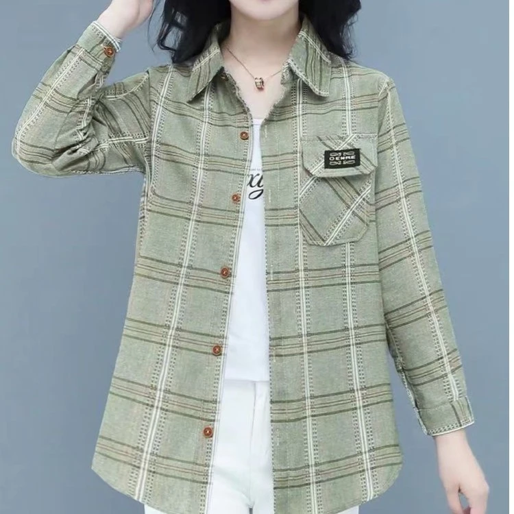 夏季薄款格子衬衫女士防晒衣中年妈妈宽松洋气长袖外套