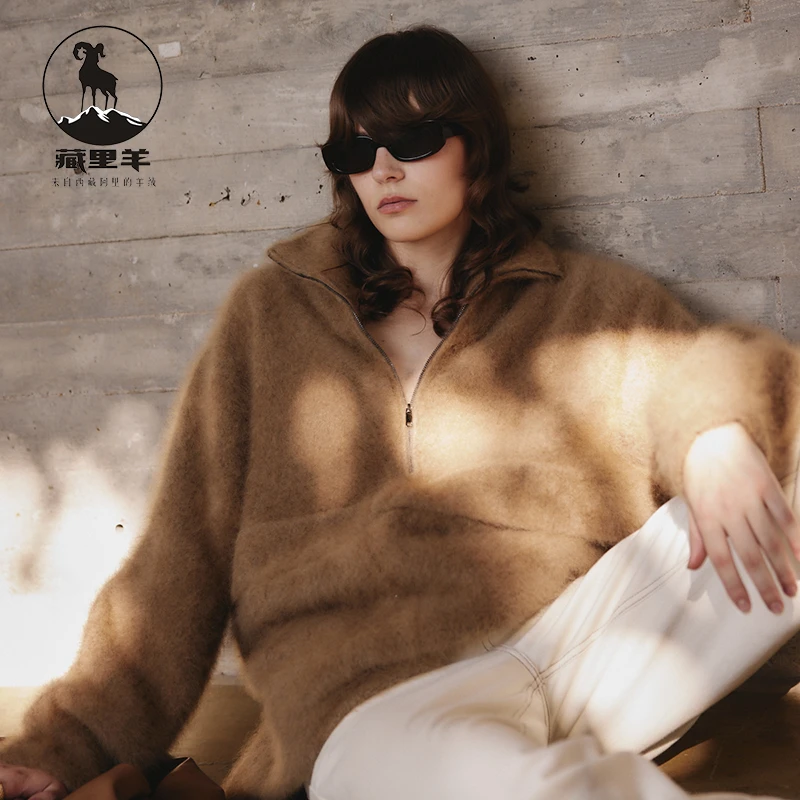 藏里羊 吥退吥换【北美小动物毛毛】时尚慵懒风拉链上衣M0876