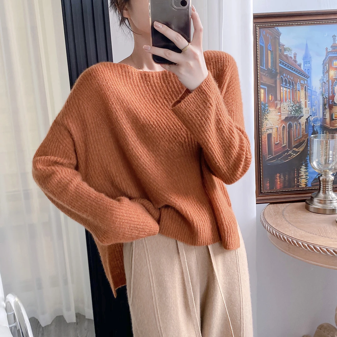 藏里羊 秋冬新款一字领羊绒衫套头上衣M0989