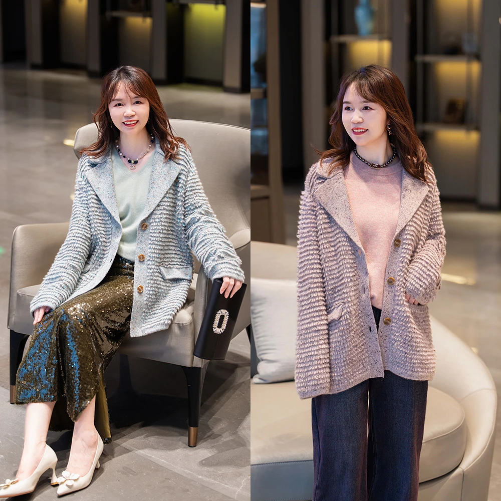 藏里羊【油画系列】“春野森会”复古羊绒翻领毛衣开衫M1325