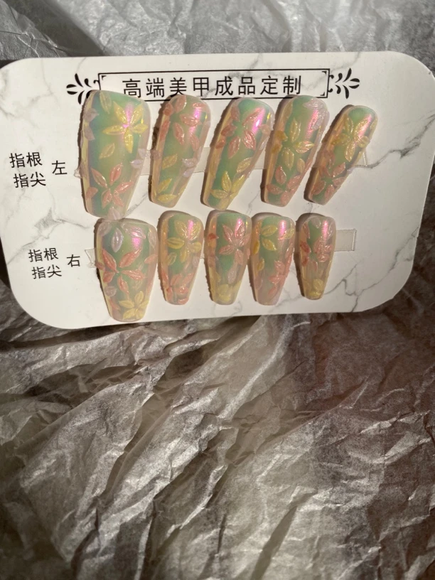 纯手工穿戴甲冰透激光搭配立体砂糖胶显白高级气质款名媛风