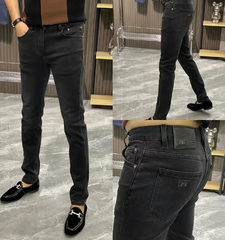 【大咖装】男士黑色休闲高腰修身小脚裤高弹烟灰色牛仔裤男裤812