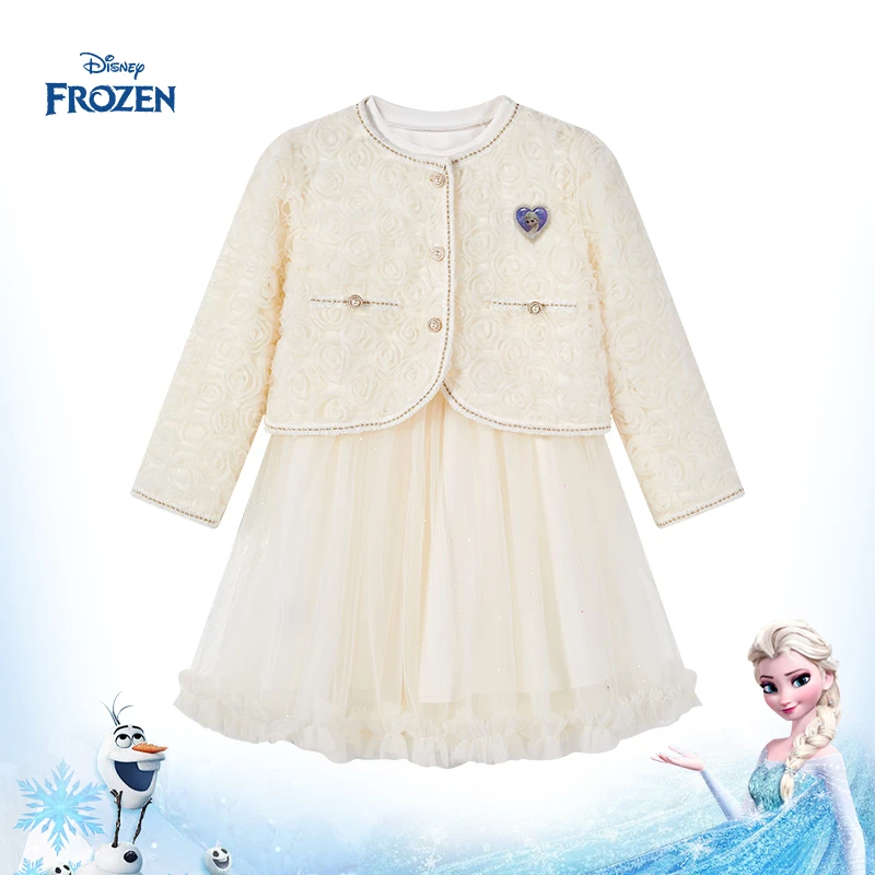 Disney/迪士尼儿童春秋女童复古小香风公主时尚甜美连衣裙套装