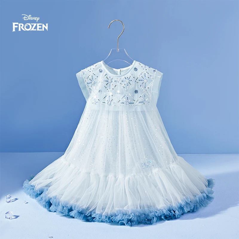 Disney/迪士尼冰雪奇缘爱莎夏款女童连衣袖洋气女宝公主连衣裙