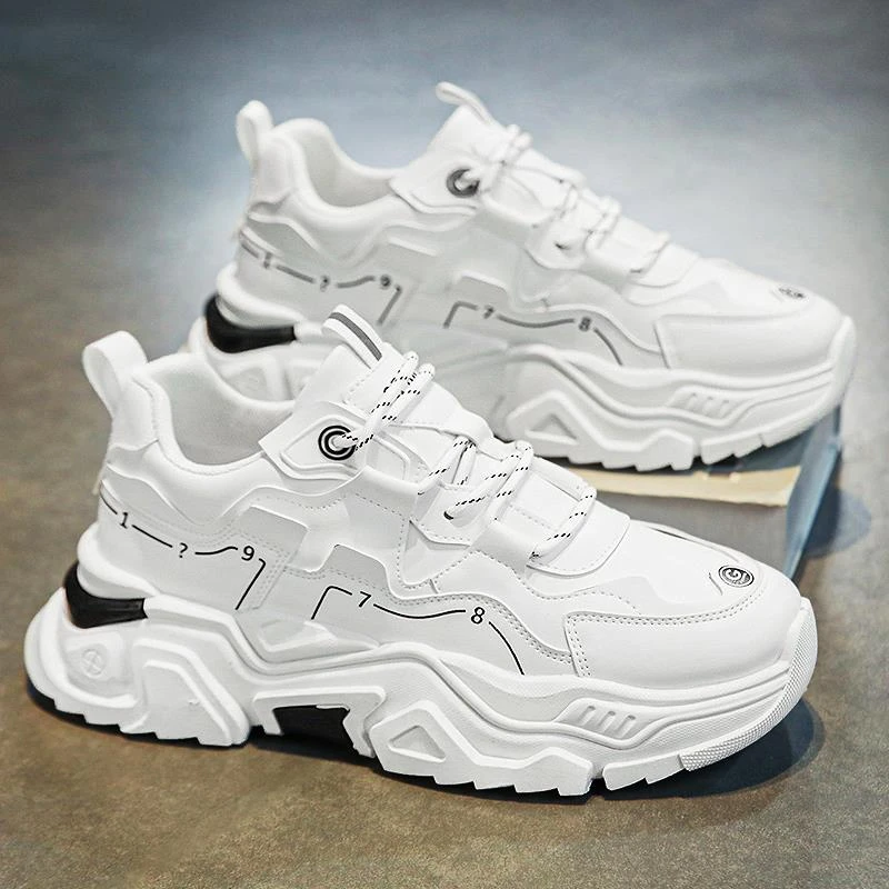 莆田男鞋秋季2023新款中学生运动跑步软底增高青少年小白老爹潮鞋