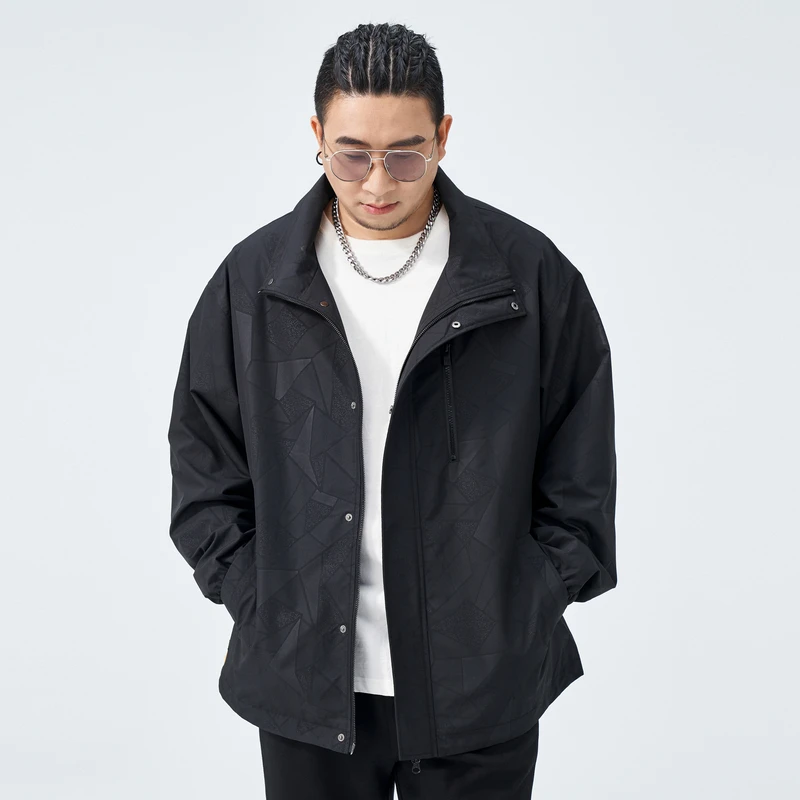 半墨大码中国风男装暗纹立领冲锋衣男胖子宽松外套夹克MWTQ231767