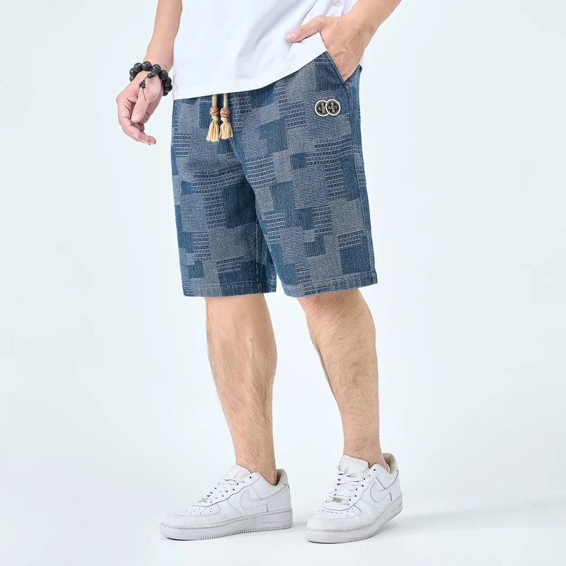 半墨【捡漏】大码男裤子夏季复古提花牛仔短裤五分裤男士宽松1976