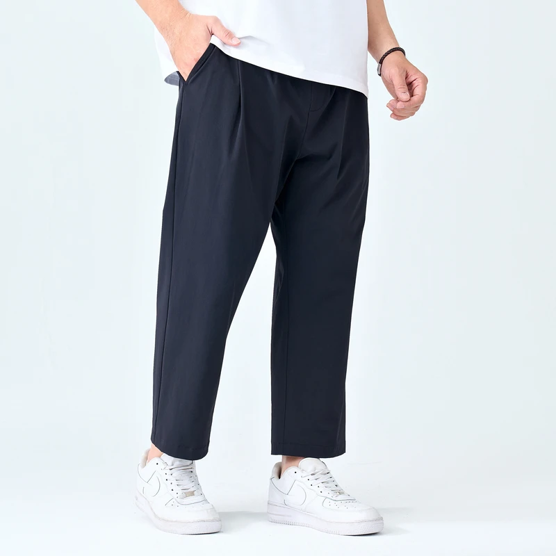 半墨大码男装夏季薄款胖子冰丝直筒九分裤男士宽松透气休闲裤0057