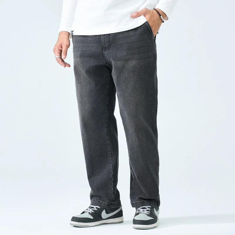 半墨直筒牛仔裤男大码宽松显瘦休闲长裤胖子黑色牛仔裤MZCQ236859