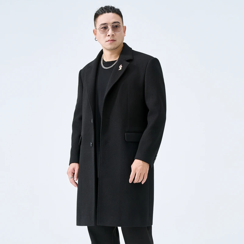 半墨大码男装正肩毛呢大衣男中长款中国风商务休闲外套胖子1835