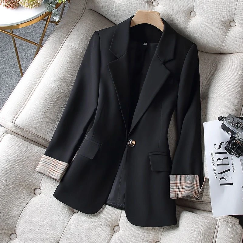 黛丽琦拼色外套女2024春秋新款韩版修身减龄上档次百搭小香风西装