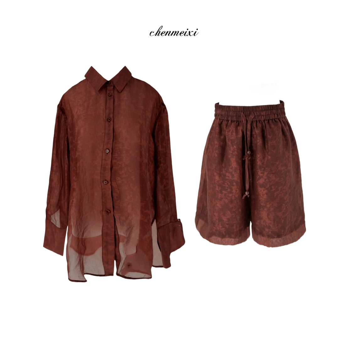 ChenYueTong【VIP玫瑰染】复古宽松真丝上衣裤子套装0414