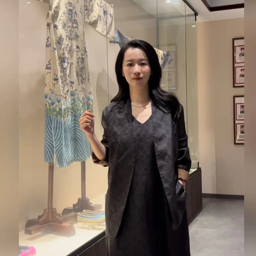 【B品微瑕】柞蚕丝【香云纱】花萝西服西装外套-面料染色不均匀C94038