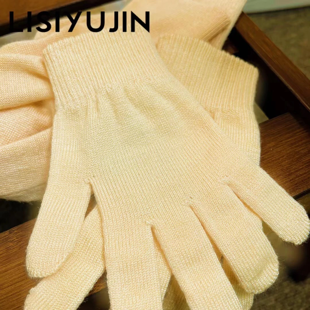 LISIYUJIN天然柞蚕丝女士纯色手套弹力加厚秋冬季保暖  ST0001
