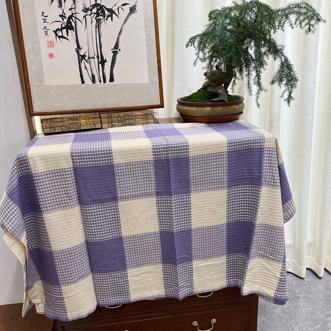 柞蚕丝毯子【浅紫色格】空调毯毛巾毯柔软复古加厚方格1361