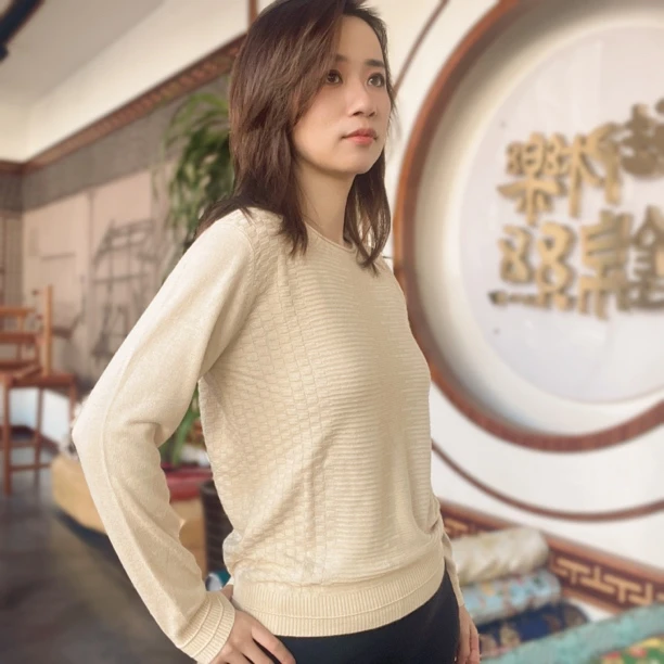 天然柞蚕丝针织面料柔软舒适透气女士家居休闲上衣 1437