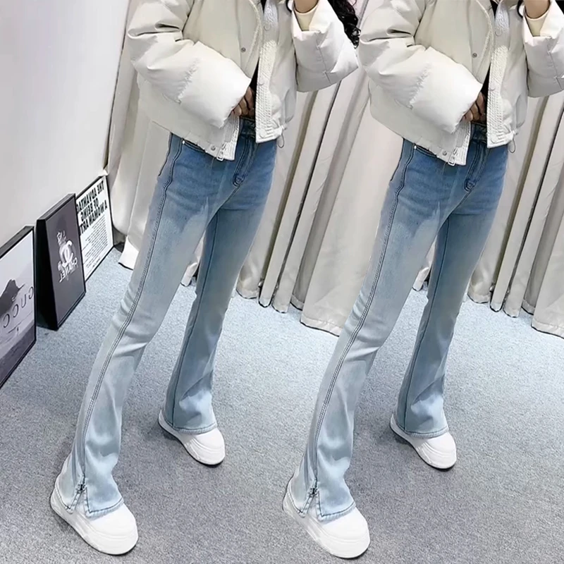 2024秋季新款牛仔微喇裤女款爆款胖mm大码高腰弹力显瘦修身马蹄裤