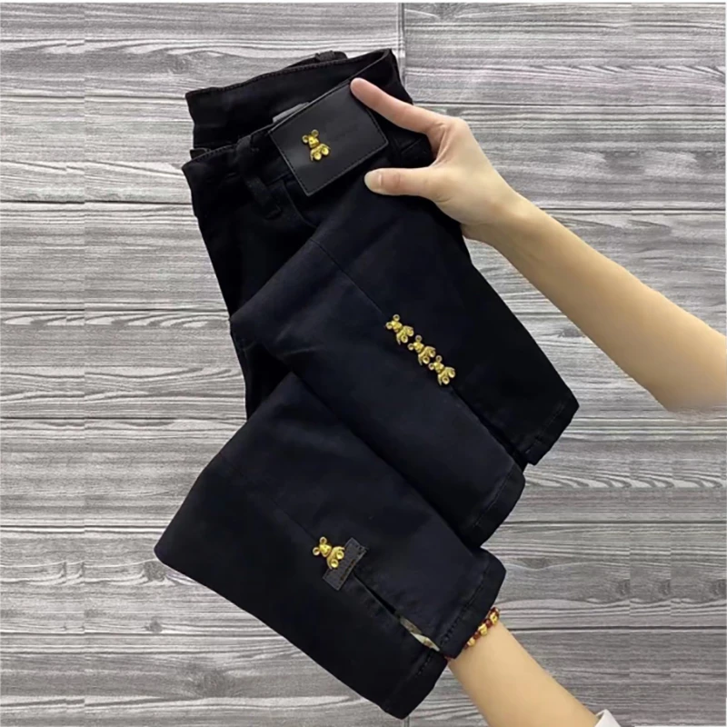 春季黑色九分直筒牛仔裤烟管裤女款爆款2024新款大码微胖腿粗裤子