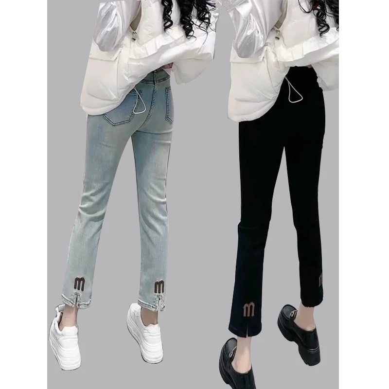 九分直筒牛仔裤女秋季薄款小个子微胖烟管裤大码梨形身材腿粗显瘦