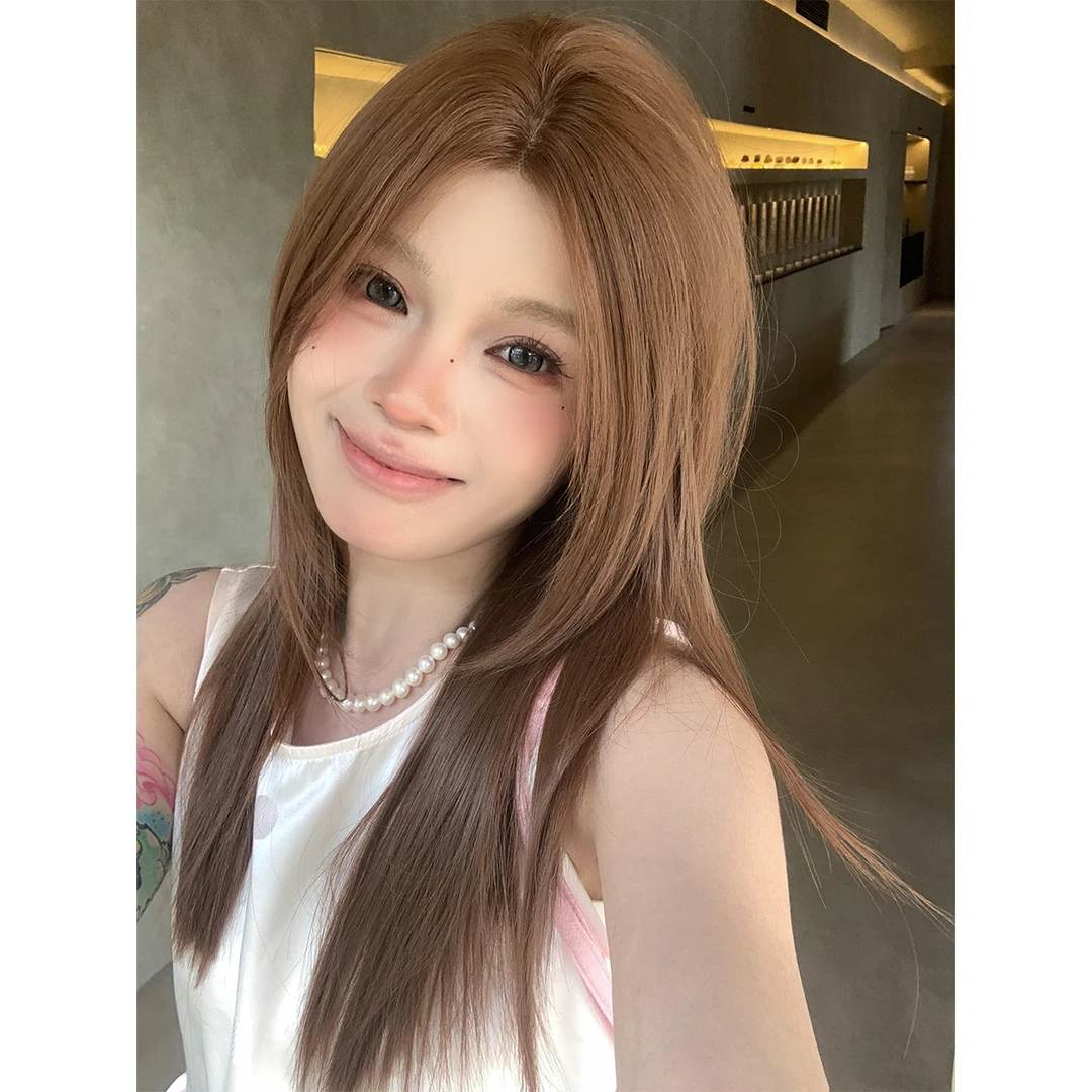 《日常甜妹》棕色二代前额蕾丝棕色进口丝层次感中长直发假发头套