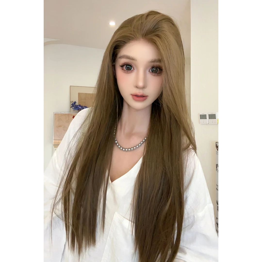 小熊猫专属《一颗栗子》青木亚麻高层次卷发手钩蕾丝假发头套进口丝