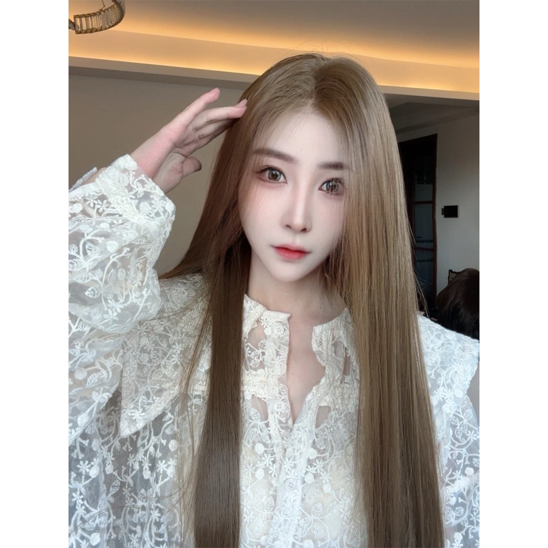 子琪专属《天生女主》青木亚麻高层次卷发手钩半蕾丝假发头套进口丝