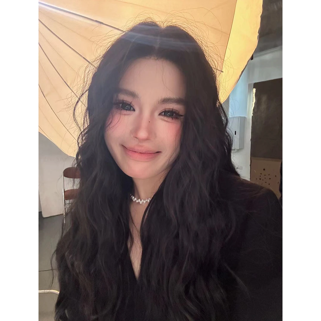 《少女的梦》自然黑氛围感羊毛卷蓬松长发自然大面积蕾丝假发