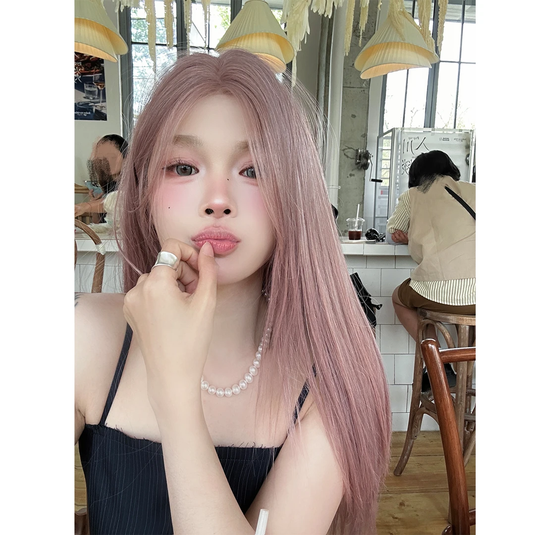 《安妮日记》粉紫色二代前额蕾丝进口丝不打结层次感直发假发头套