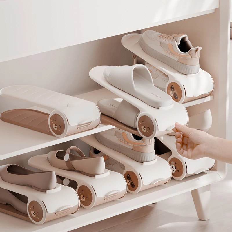 新疆包邮小熊款可调节收纳双层加厚鞋架分层鞋拖鞋柜鞋子收纳神器