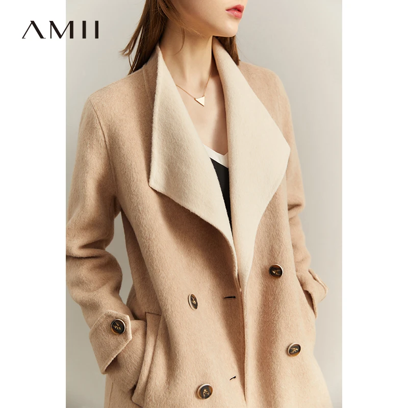 Amii奢贵时尚阿尔巴卡双面呢气质冬季小个子开叉羊毛大衣12141187