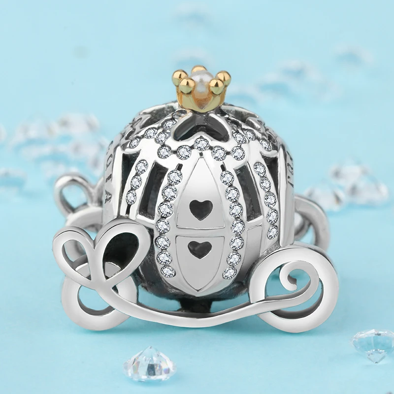 潘家风格925纯银手链女手镯配饰迪士尼南瓜车珠子diy配件复古散珠