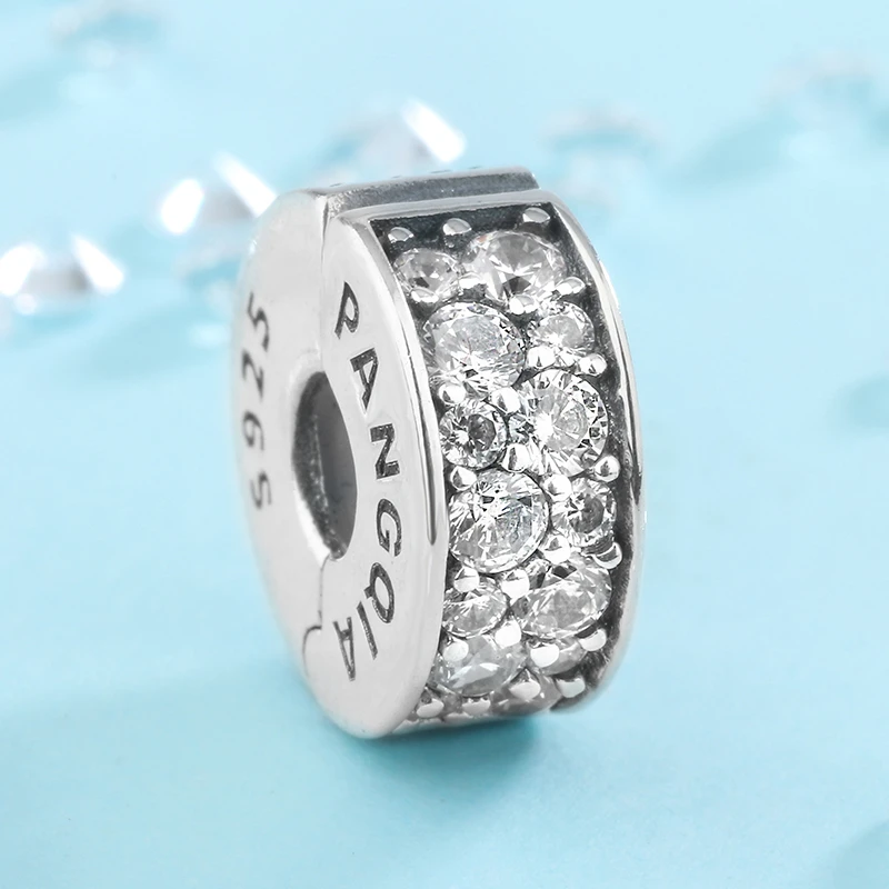 925银银制品 潘家风格手链串珠925银diy珠子固定扣夹镶嵌气质白色