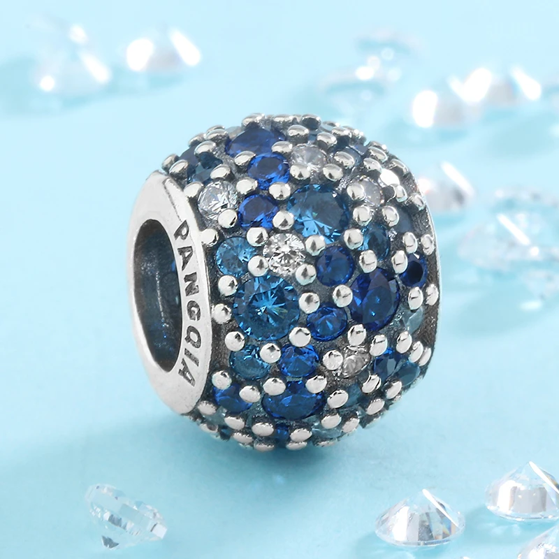 潘家风格925纯银手链女手镯配饰蓝色密镶珠子diy配件复古散珠串珠