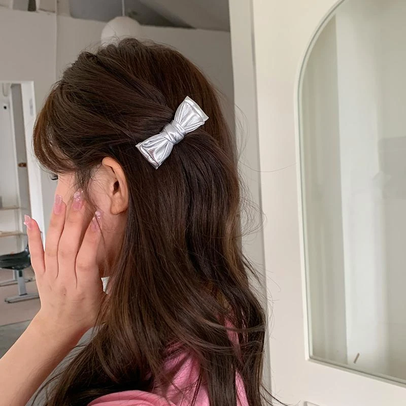 甜酷银色蝴蝶结发夹侧边夹子ins 小众高级感发卡刘海夹少女发