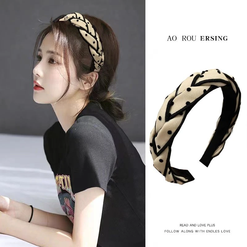 韩国新款春夏高级发箍纱质感波点麻花编织发箍女发卡高颅顶头箍女
