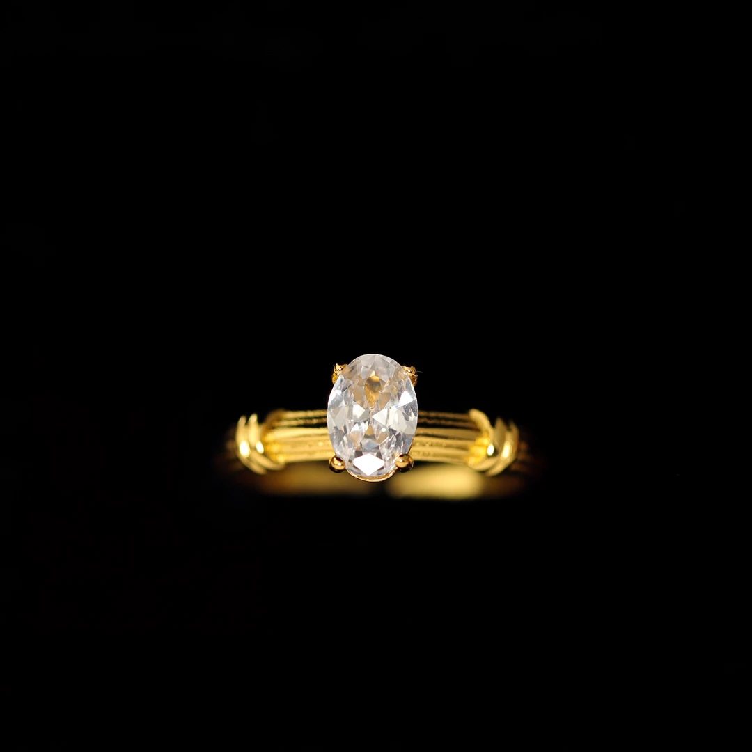 合金合成锆石戒指 鸽子蛋开口戒指时尚轻奢线条感食指戒小众指环