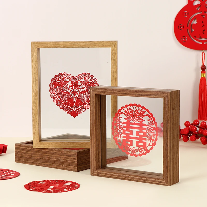 双面透明玻璃喜字夹片相框摆台植物标本框画框剪纸装裱框作品专用