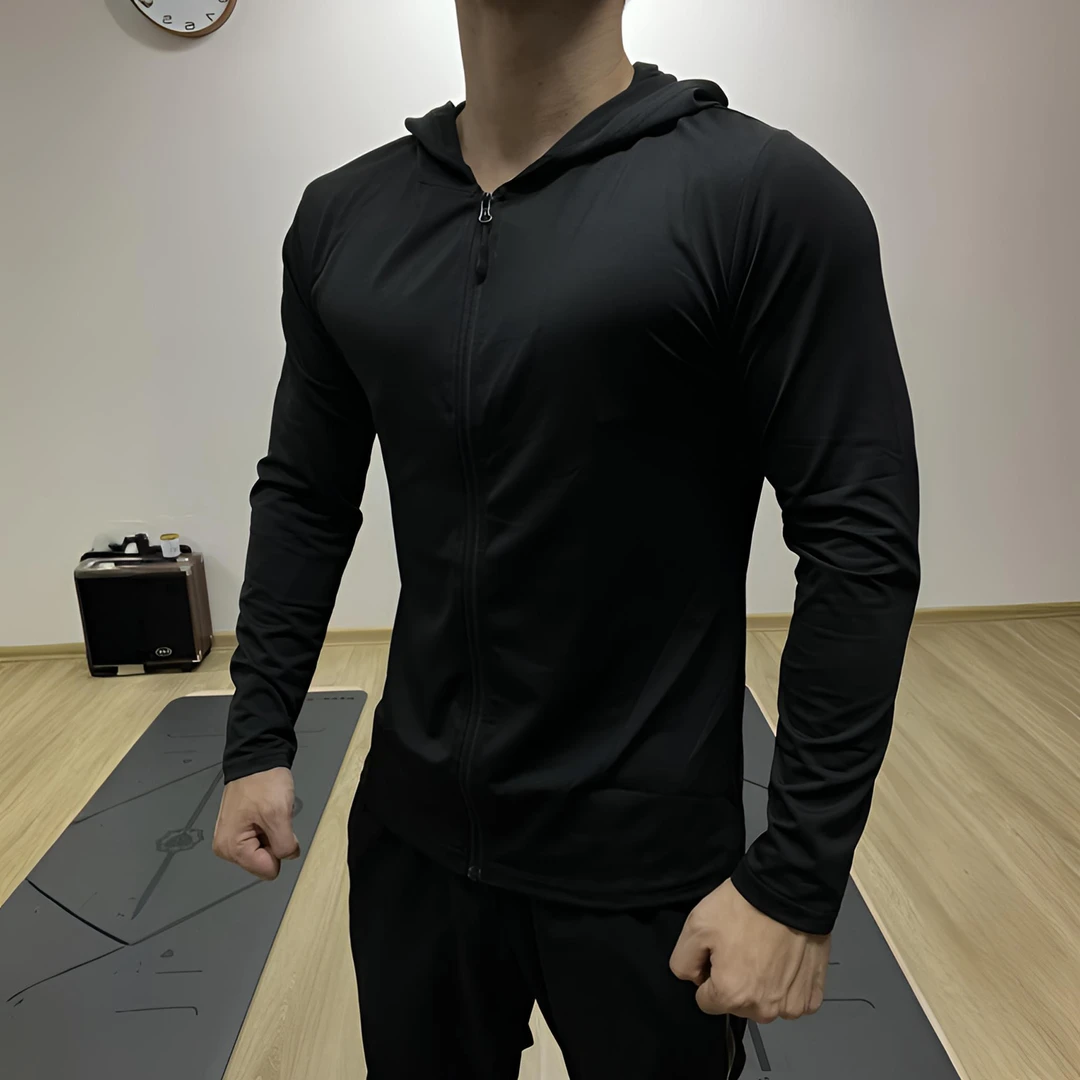 秋冬防晒服骑行服男士运动外套速干凉感面料连帽高弹长袖健身休闲