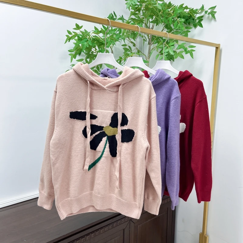 219女士卫衣针织时尚休闲百搭连帽宽松韩版带帽