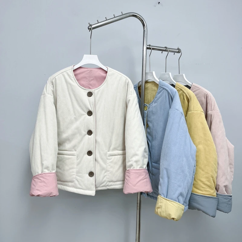 496冬季新品外套 时尚加厚双面穿圆领冬款