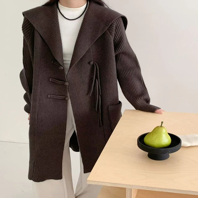 173冬季新品大衣 时尚气质宽松韩版百搭加厚针织大衣