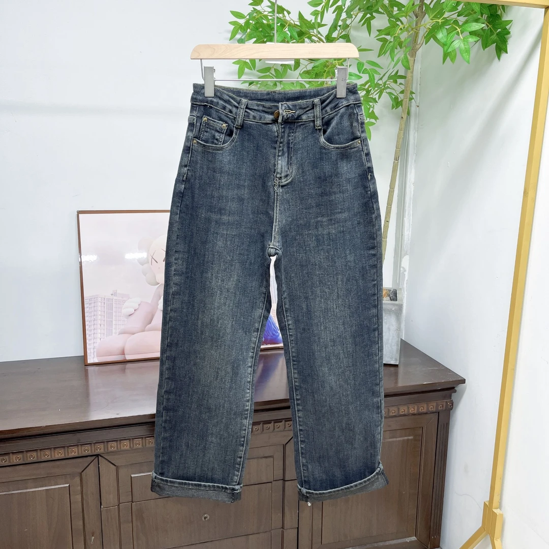 6003女士牛仔裤显瘦蓝色高腰休闲百搭宽松水洗秋季