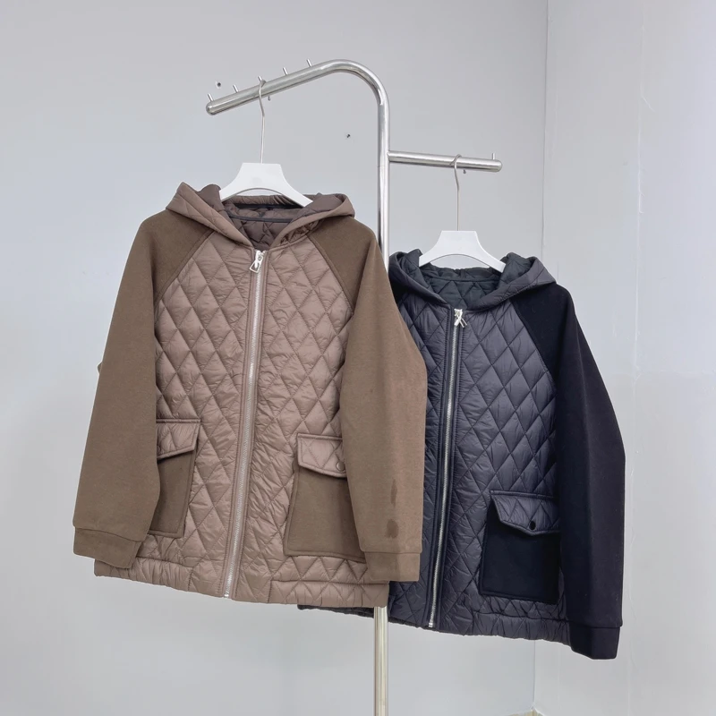 042女士秋冬新款连帽外套 休闲百搭时尚菱形格上衣