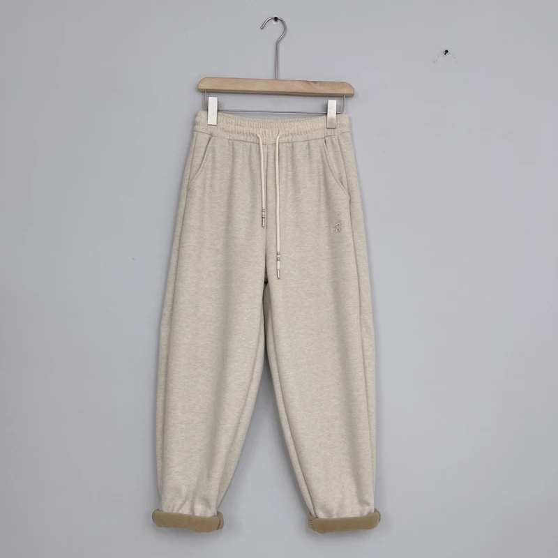 6611女士糯米裤香蕉裤百搭舒适宽松加绒加厚纯色简约秋冬