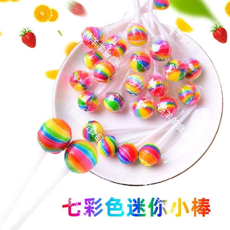 迷你七彩水果味彩虹棒棒糖花束儿童休闲小零食糖果批发商超供货价