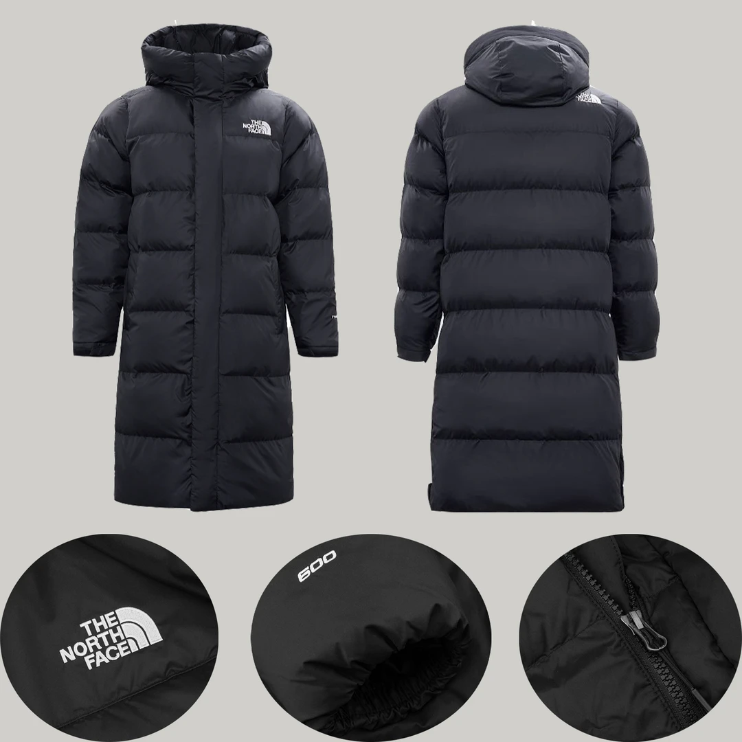 THE NORTH FACE/北面 纯色LOGO拉链长款连帽防风保暖情侣棉服