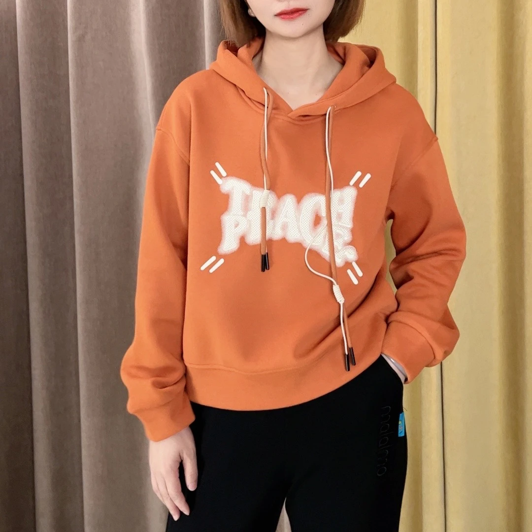 【清仓】显高小个子友好卫衣加绒加厚绒衫刺绣印花带帽上衣冬季